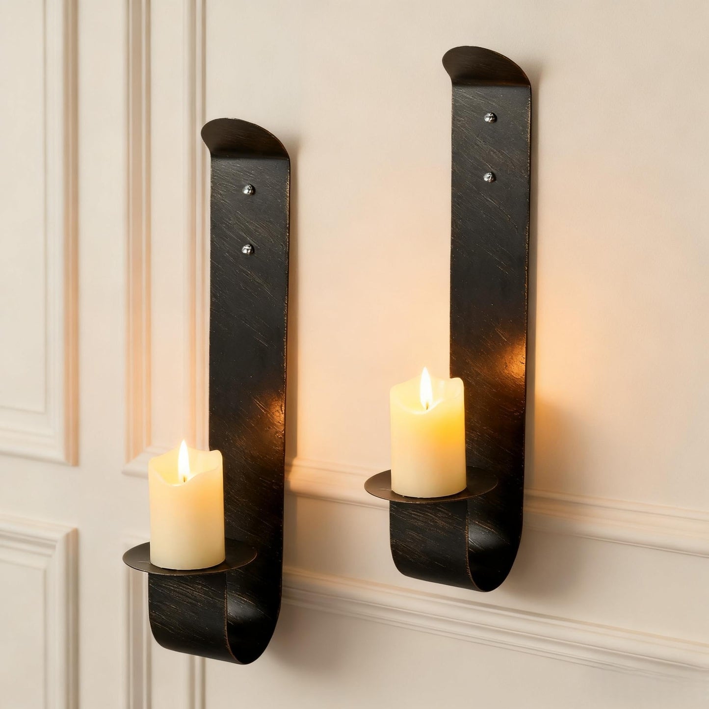 Metal Wall Candle Sconce Holder, Set of 2 Wall Mount Candle Holders Modern Wall Candle Sconces Hanging for Living Room Farmhouse Fireplace Wedding