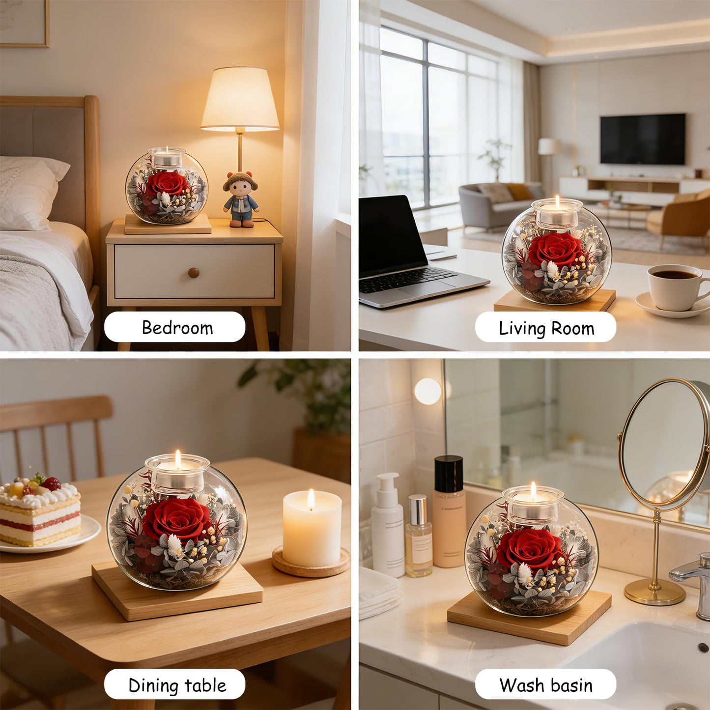 Gift for Women Preserved Rose Flowers in Glass Candle Decor Eternal Love Preserved Flower Gift Birthday Flowers for Girlfriend,Wife,Mom,Her Delivery Prime Set Perfect Glass Flowers (Red)