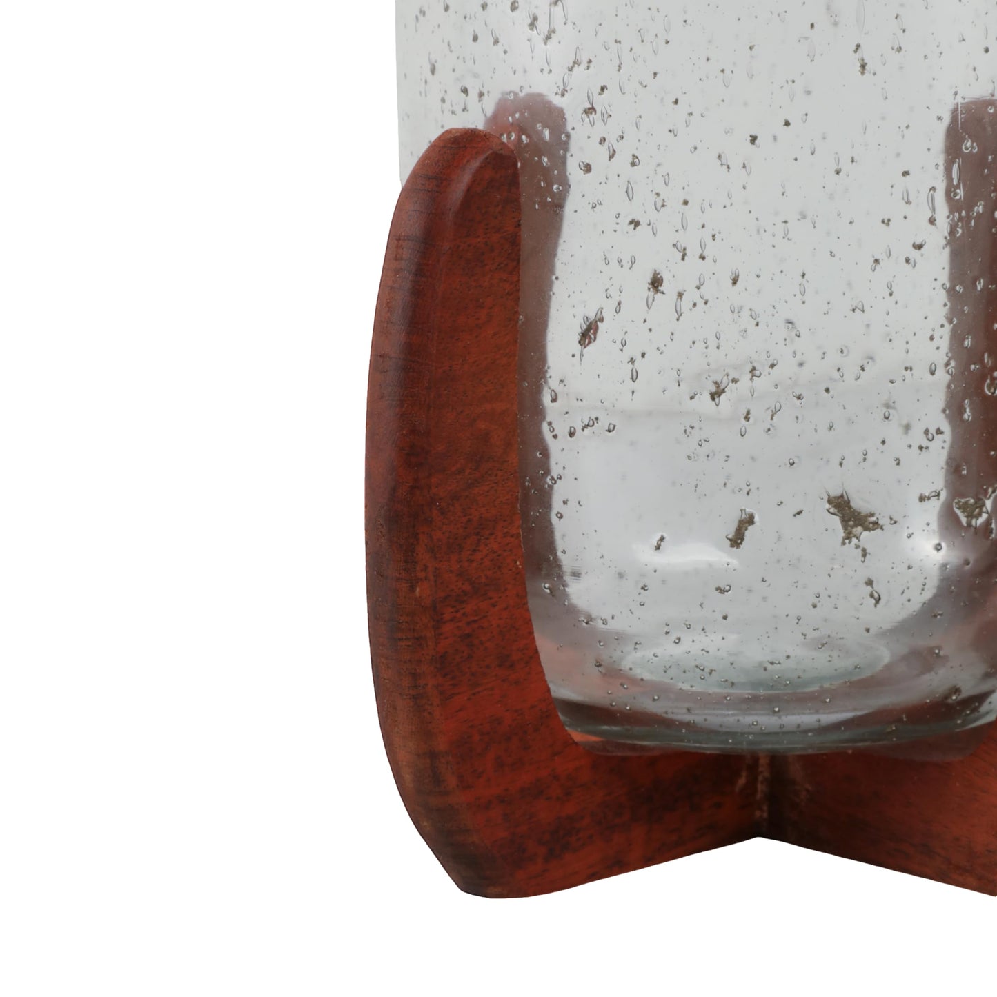 Glass And Wood Candle Holder – Votive Candle Holder Decor For Tabletop And Mantle, Living Room And Bedroom Placement, Indoor Lantern Style Accent with Warm Modern Home Decor Appeal – 7", Brown & Clear