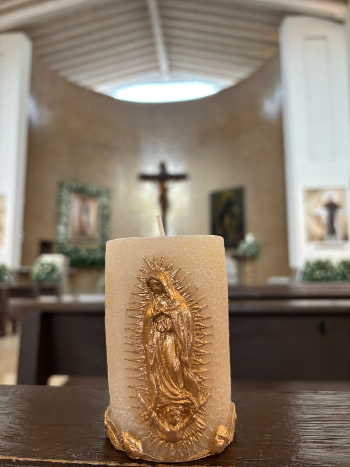 Kanica Virgen De Guadalupe Scented Candle - Rose Fragrance - Religious Candles with White & Golden Design - Perfect Prayer Candle for Baptism, Wedding, Gifting & More - Traditional Christian Candles