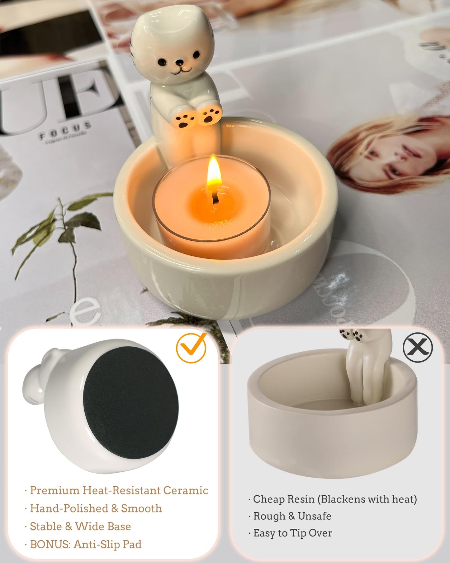Cat Candle Holder, Cute Cartoon Kitten Scented Candles Candle Lamp, Handmade Ceramic Candlestick,Cartoon Cute Scented Candle Sticks Holder Decor, Gift for Cat Lover - Aromatherapy Candle Included