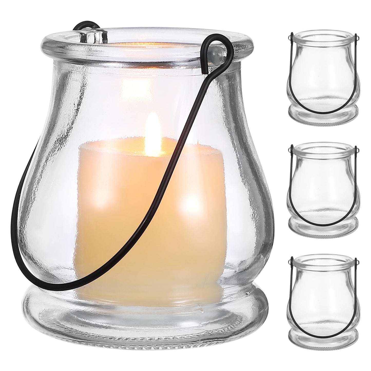 Angoily 4pcs Hanging Glass Candle Holders with Handles Clear Glass Vase Hydroponic Planters Home Decorative Candlesticks