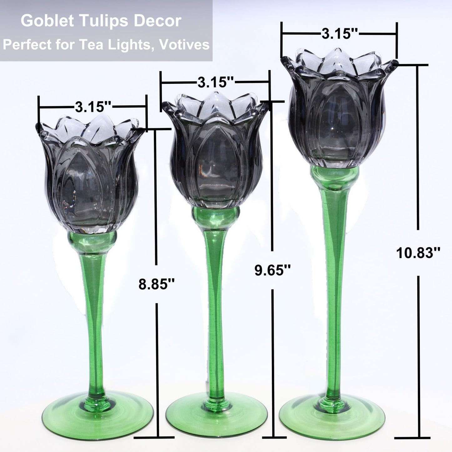 VOHO Light Black Flower Tealight Candle Holder Set of 3, Holiday Decorative Votive Candle Holders for Halloween Theme Party, Different Heights Tulip Tea Lights Candle Holder for Modern Farmhouse Decor