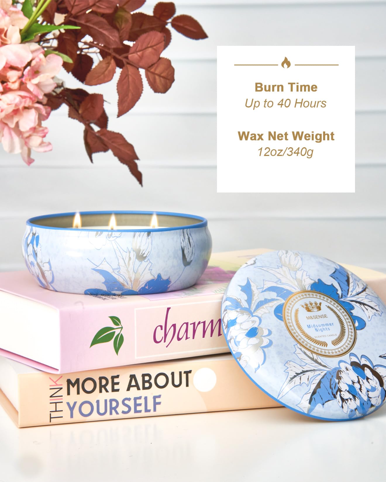 M&SENSE Soy Scented Candles for Home 12oz, 3 Wick Highly Scented 40 Hours Long Lasting, Midsummer Nights Scented Portable Tin Candles for Travel, Spa, Bath, Yoga