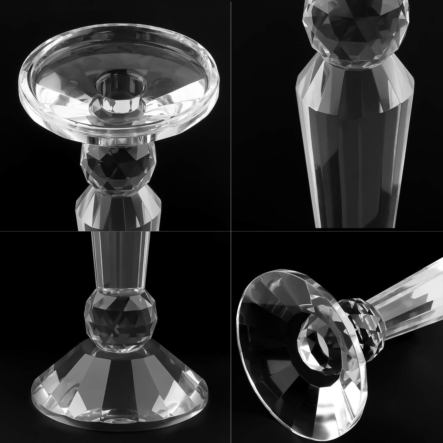DONOUCLS Crystal Candle Stick Holders 2-Pack, Clear Crystal Taper/Pillar Candles Holder Table Centerpieces for Party and Wedding Decoration(10.6inches Tall)