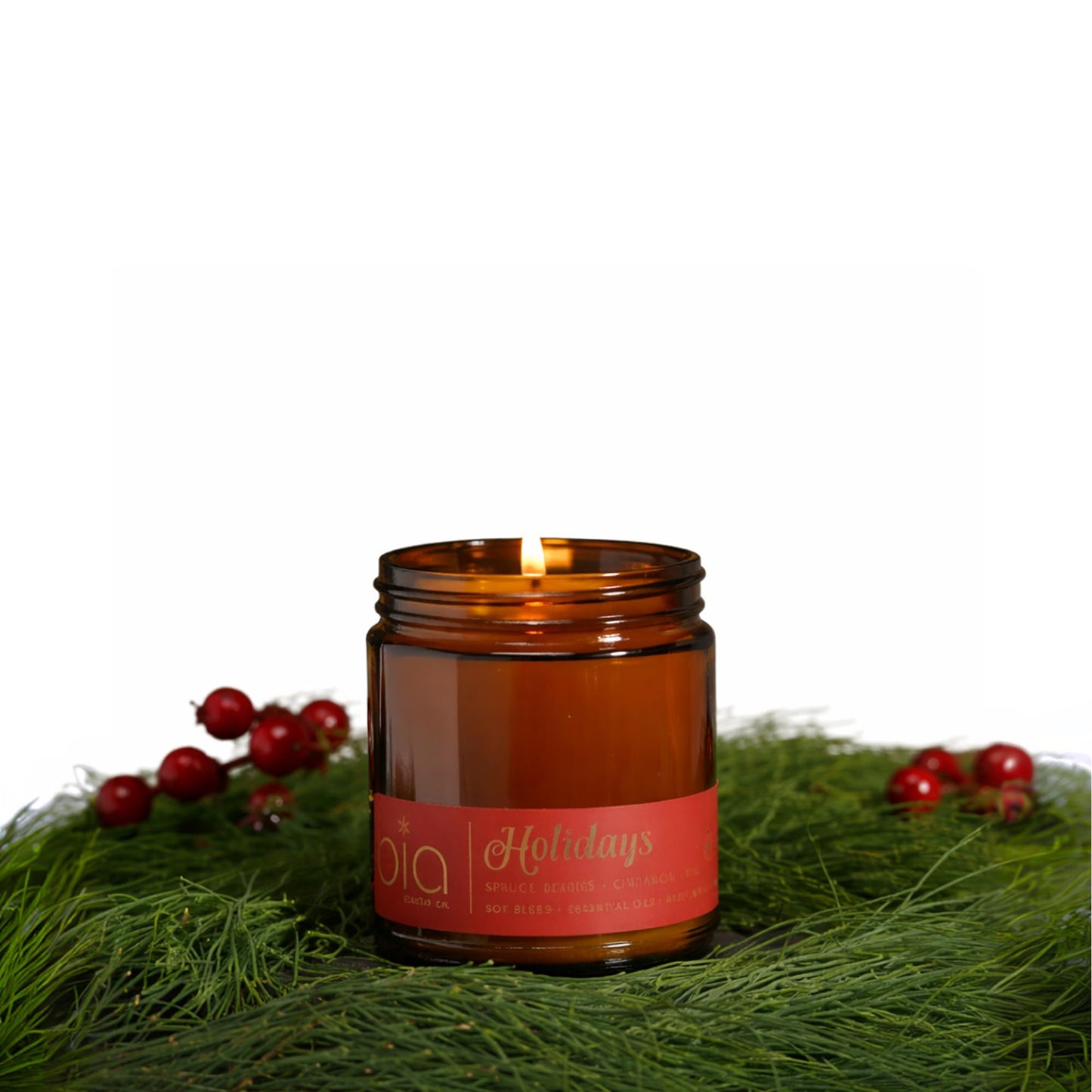 Bia Candle Co. Holiday, Spruce Berry Orange Clove Soy Candle, Cinnamon Pine Vanilla, Perfume-Inspired, High Fragrance Load, Lead-Free Wick, Reusable Glass Jar, Warm Spiced, 7 oz