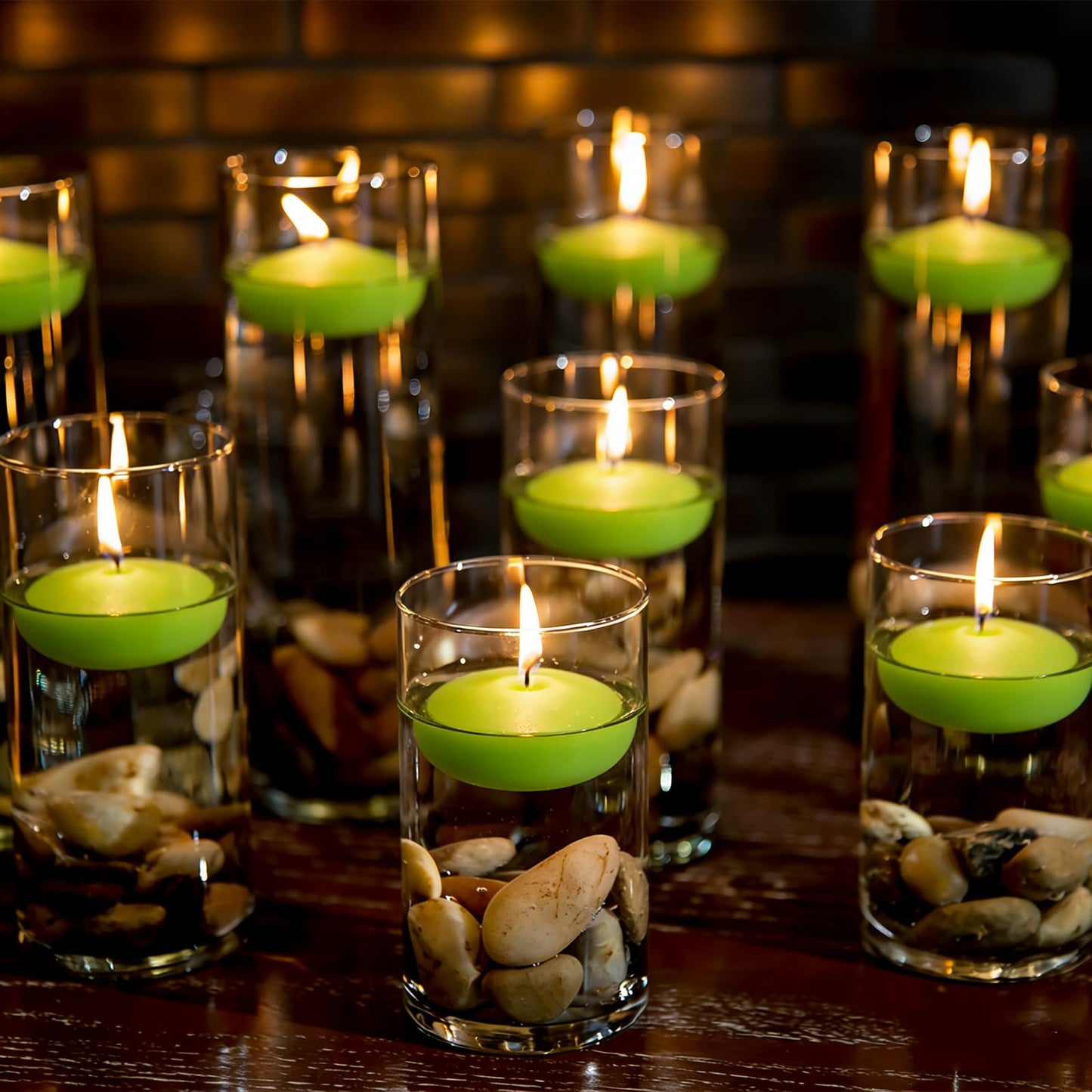 Green Floating Candles 3 inch 12 Pack - Floating Candles for centerpieces - Wedding Decor - Burning Time 8-10 Hours
