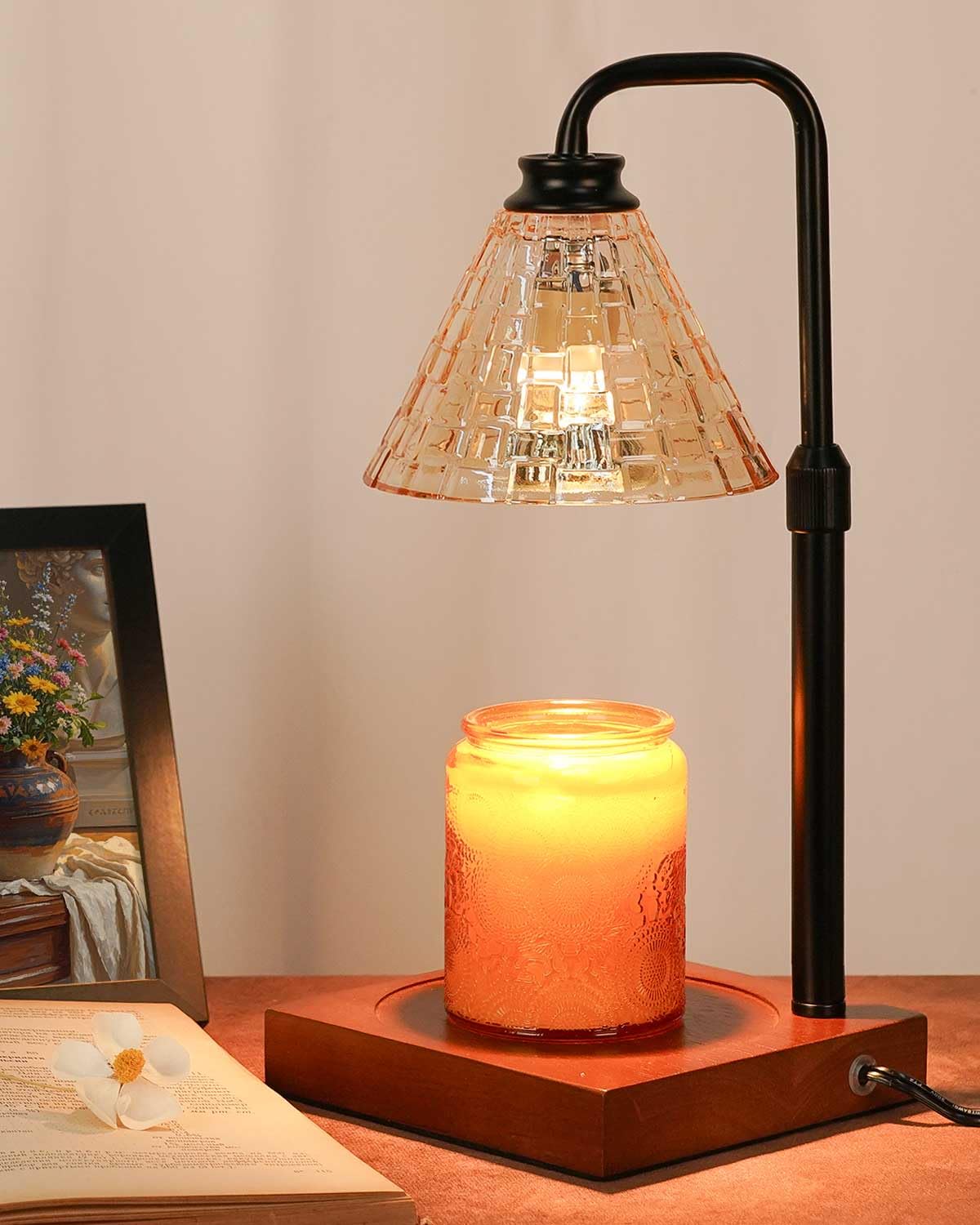 Funistree Vintage Candle Warmer Lamp with Timer Dimmer, Adjustable Height, Mothers Day Birthday Gifts for Women Mom, Valentines White Candle Lamp Warmer, Wax Warmer Lamp for Jar Candles with 2 Bulbs