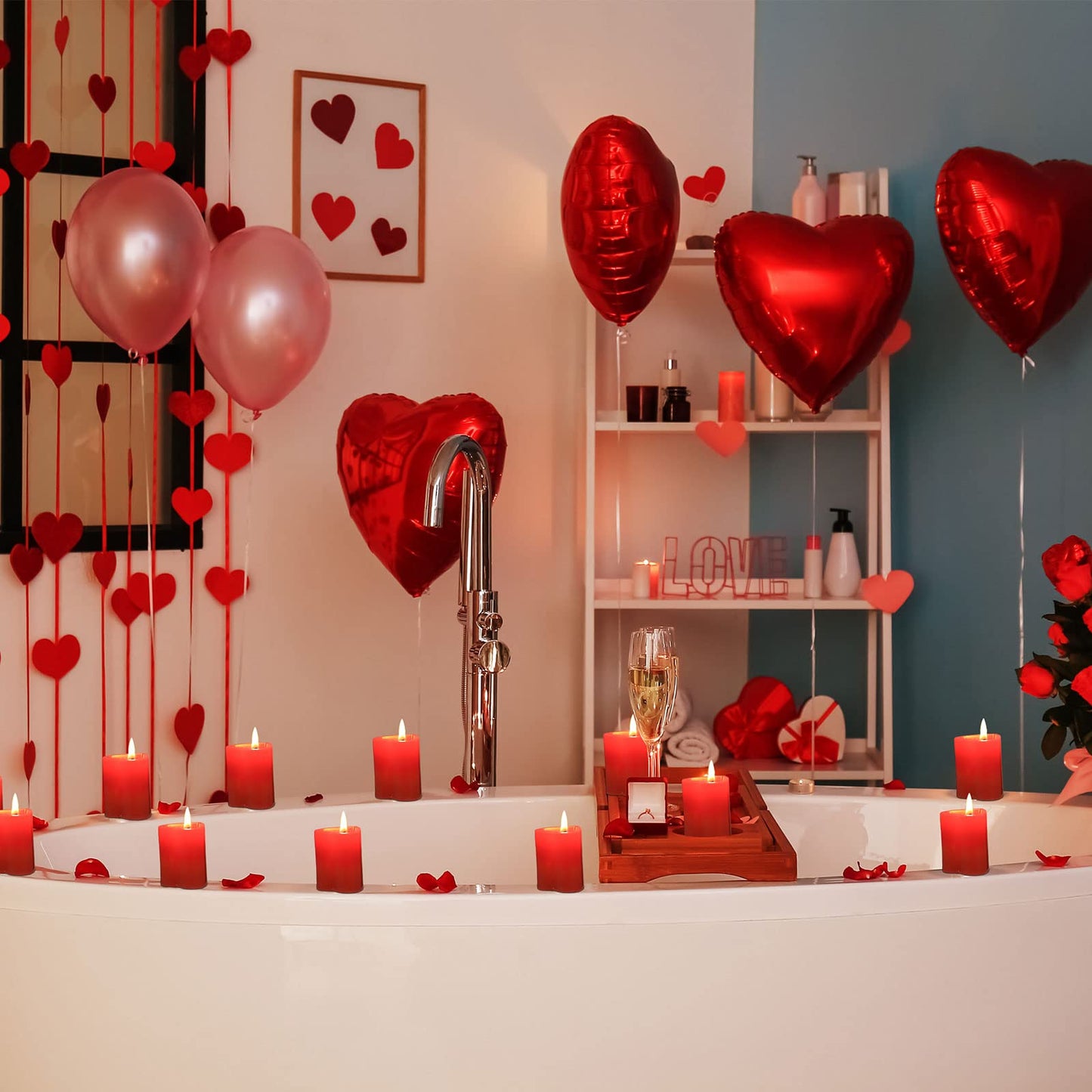 Honoson 6 Pcs 2'' x 1.65'' Red Heart Shaped Tea Lights: Long Lasting, Odorless, Modern, Solid Heart Candle for Valentine's Day, Wedding, Romance