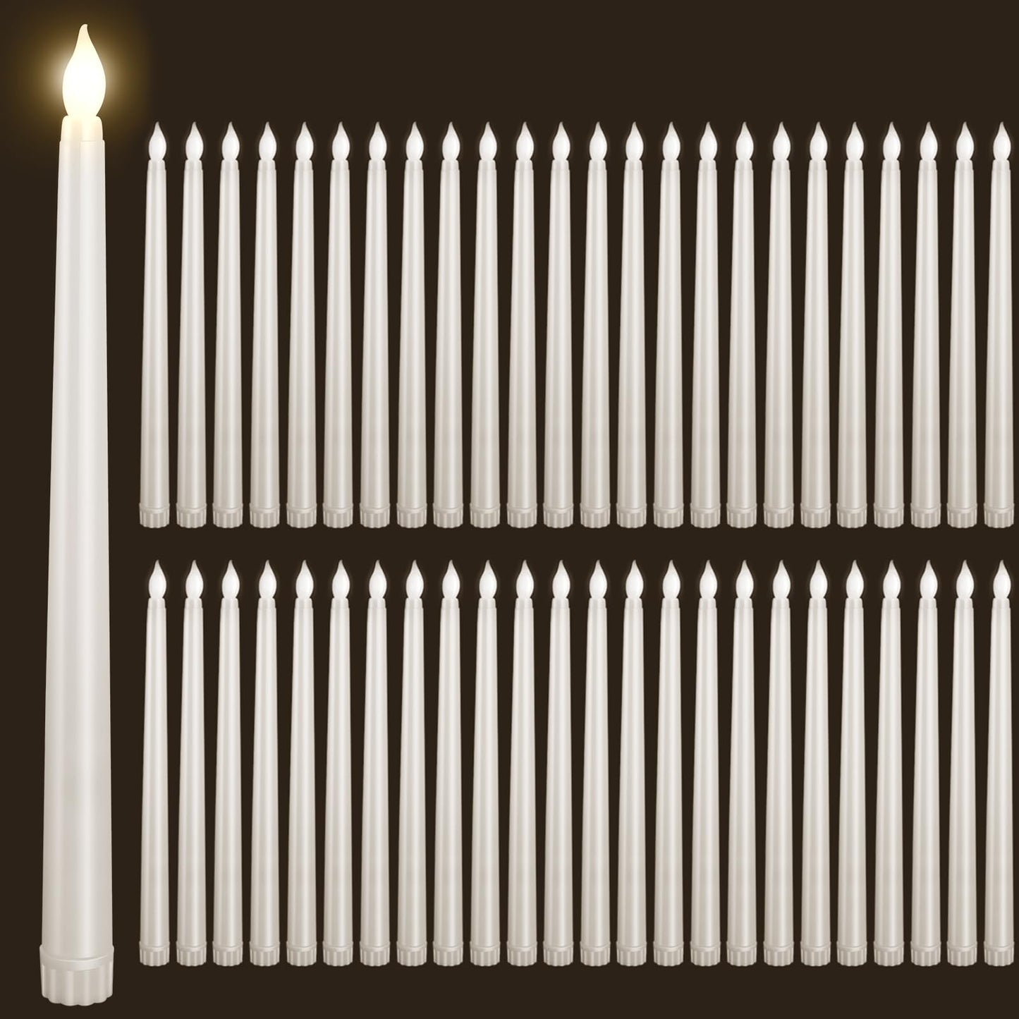 Bazayona 48pcs Flameless Flickering LED Taper Candles Bulk Battery Operated Candles for Christmas Halloween Birthday Wedding Party, (Ivory, 11 inch, 48pcs)