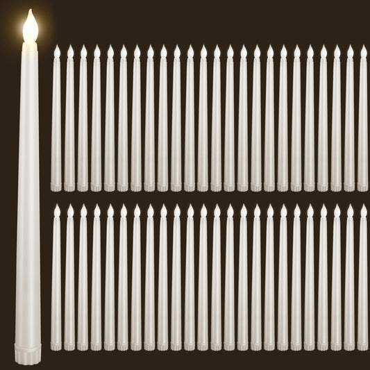 Bazayona 48pcs Flameless Flickering LED Taper Candles Bulk Battery Operated Candles for Christmas Halloween Birthday Wedding Party, (Ivory, 11 inch, 48pcs)