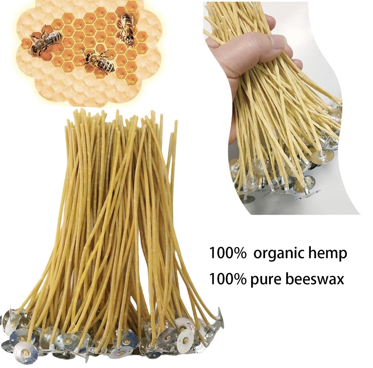200 PCS 8 inch Hemp Candle Wicks kit, 2.5mm Beeswax Candle Wicks for DIY Bulk Natural Candle Wicks for Beeswax Candle Making Beeswax Wicks for Candles Organic Hemp Wicks for Candle Making