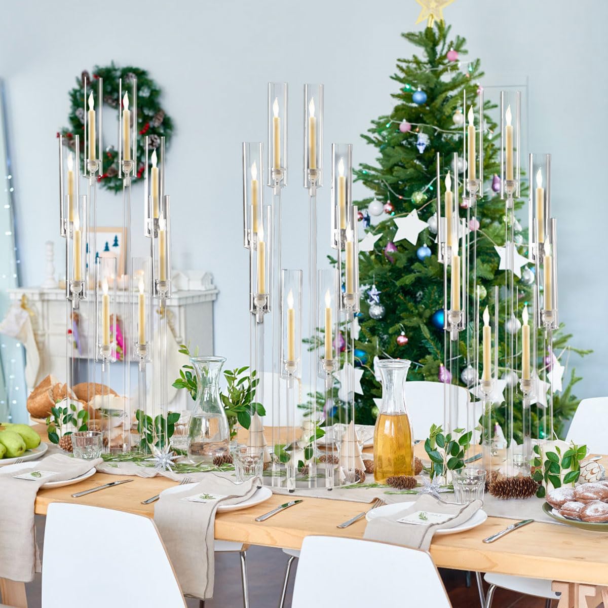 10PCS 8 Arm Acrylic Candelabra Candle Holder for Wedding,Tall Clear Candlestick Holders with Shade for Tables Party Grand Event Valentine's Day Dinner Decoration (Fit 0.8" Led Candles)