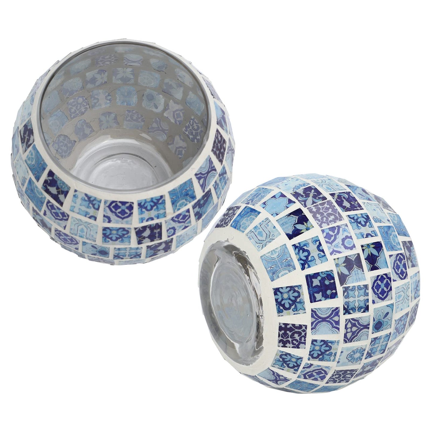 ZAICOLER Scented Candle Holder, Blue White Mosaic Glass Tea Light Holder, Handmade Romantic Votive Candle for Aromatherapy Party Decor