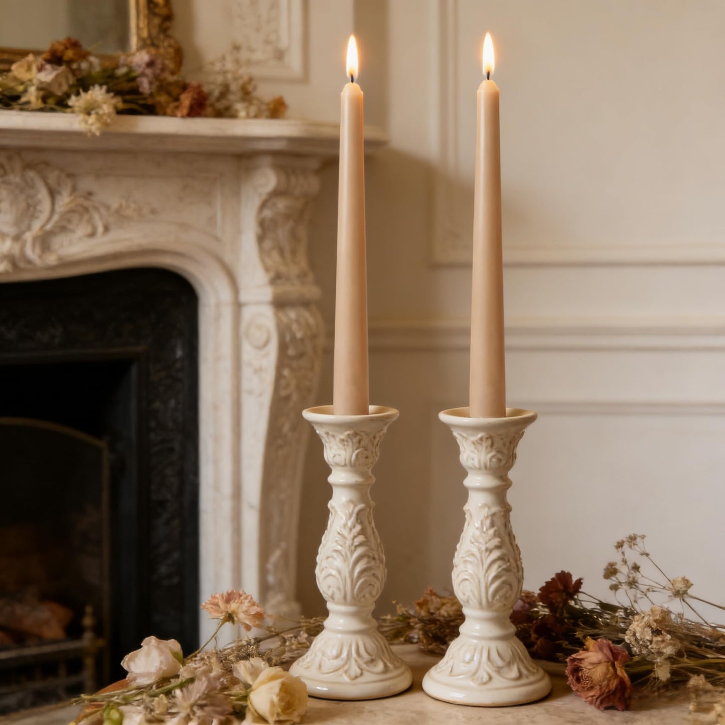 12-Pack Light-Mocha Taper Candles, 10 Inch Unscented Dripless Candlesticks, Long-Lasting Burn Time of 7-8 Hours, Perfect for Home Décor, Weddings, and Events