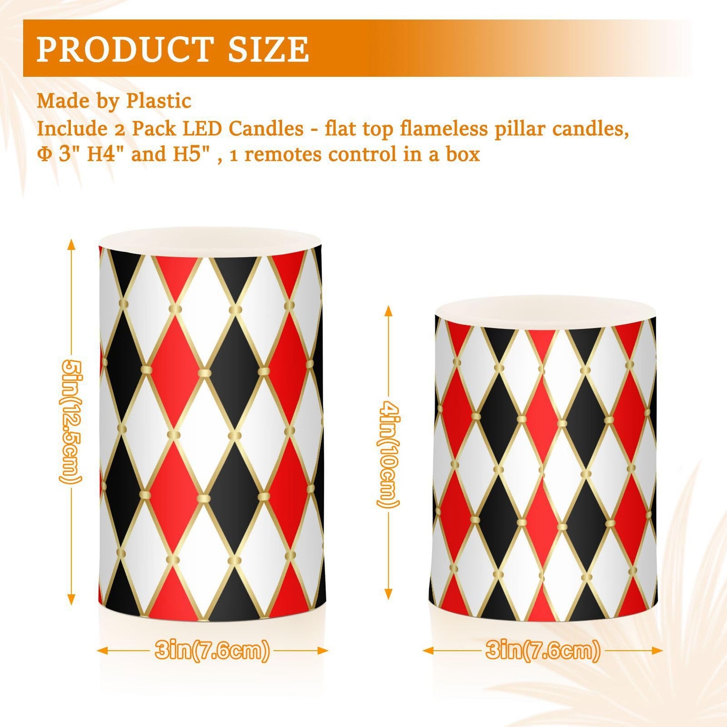 Flameless Candles Battery Operated Red Gold White Harlequin Flickering Led Pillar Candles With Remote Control Vintage Buffalo Check Plaid Colour Changing Warm Light Candles For Wedding Halloween Chri