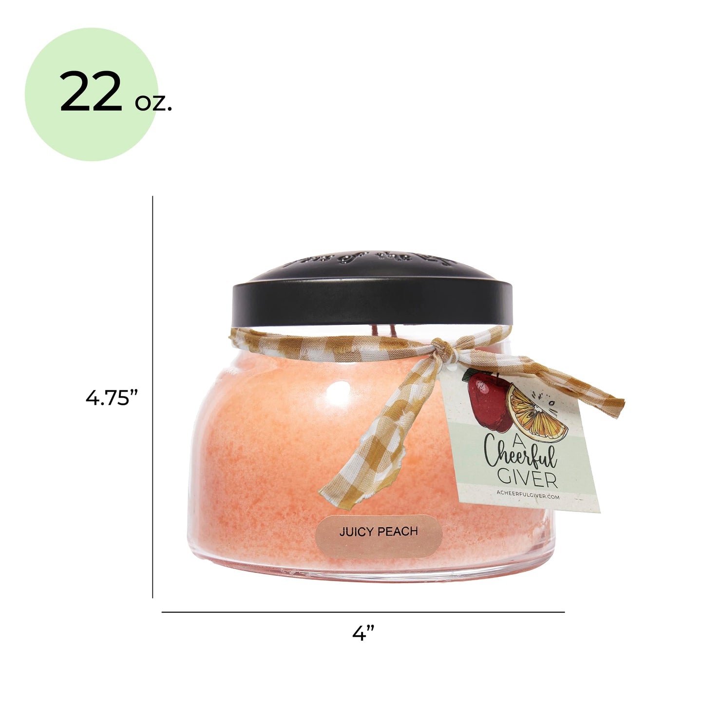 A Cheerful Giver - Juicy Peach Mama Scented Glass Jar Candle (22oz) with Lid & True to Life Fragrance Made in USA