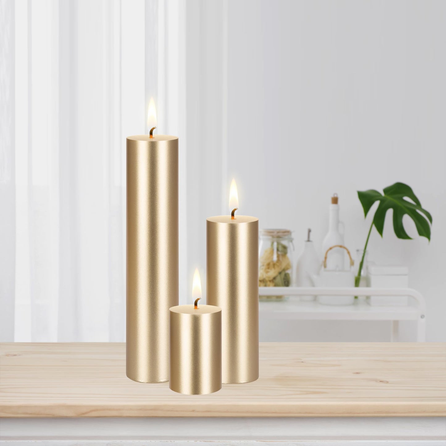 Mega Candles 3 pcs Unscented Solid Gold Pillar Candles, Hand Poured Premium Wax Candle 2 Inch x 6 Inch, Home Décor, Spas, Weddings, Occasions, Party, Centerpieces, Holidays, Vigils, Prayers