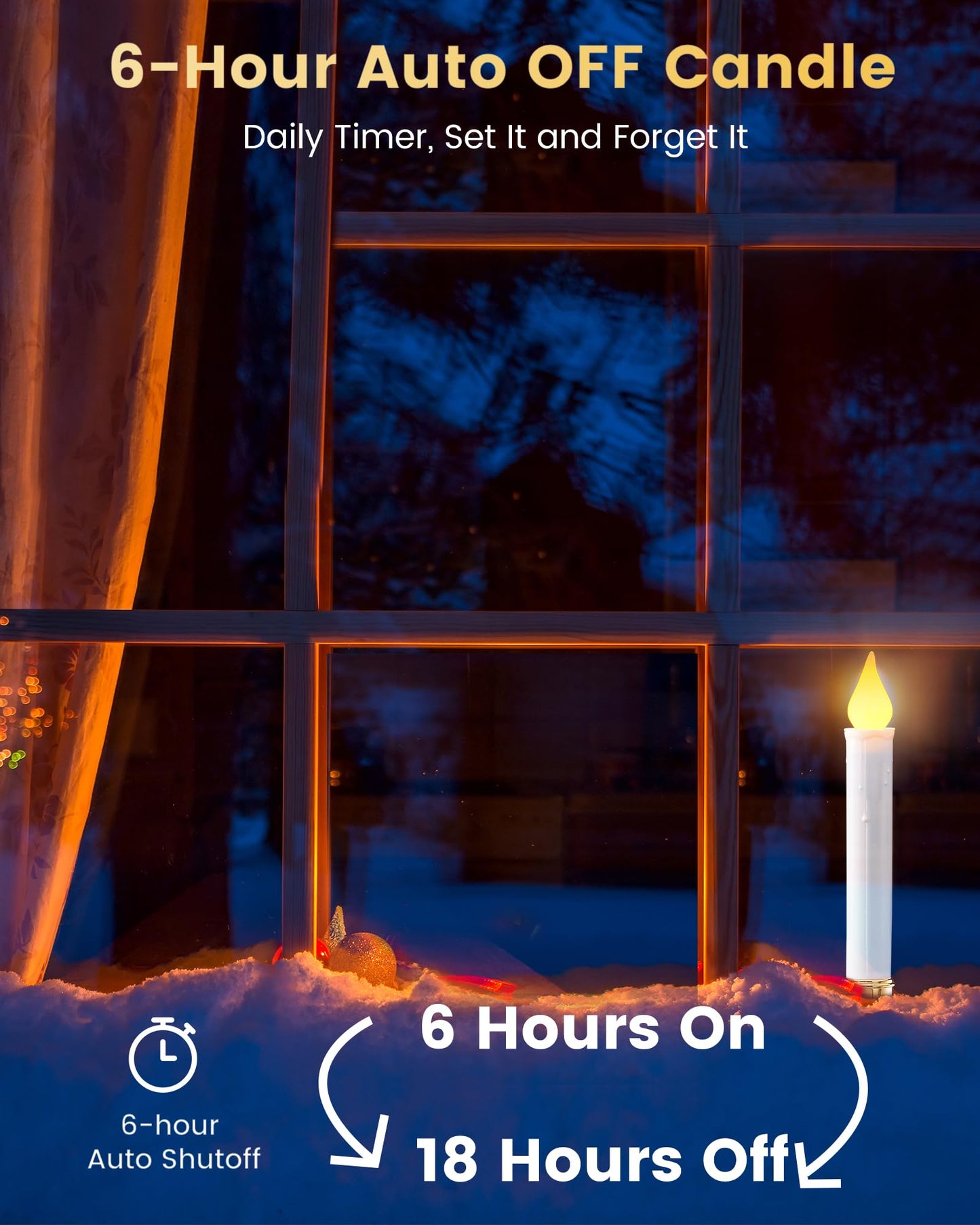 SURAIELEC 4 Pack Battery Operated Window Candles with Timer, Window Candle Lights with Removable Candle Holders, LED Christmas Candles for Christmas Windows, Mantel, Dining Table, Gloss Gold
