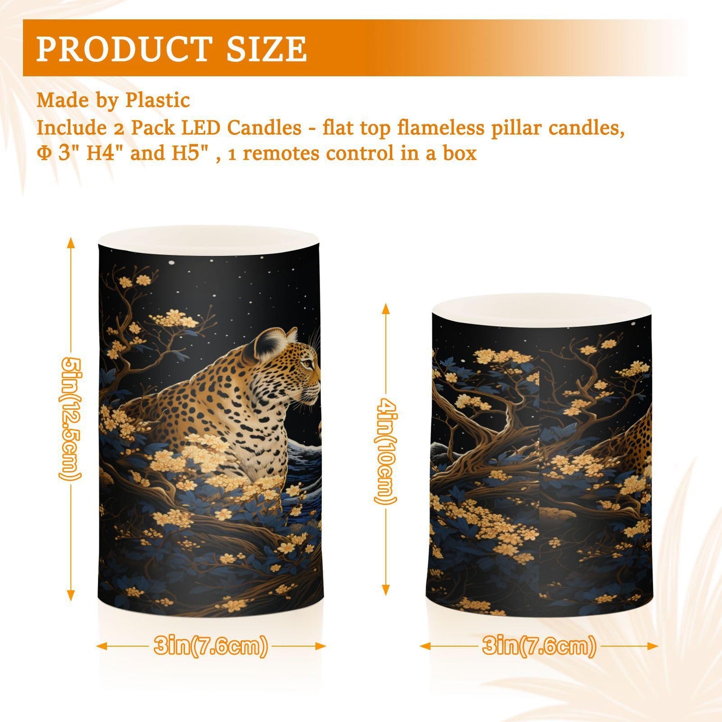 Lights Flameless Candles Golden Leopard Pillar Candles Set of 2 Battery Operated Remote Control Warm Lights Home Decor