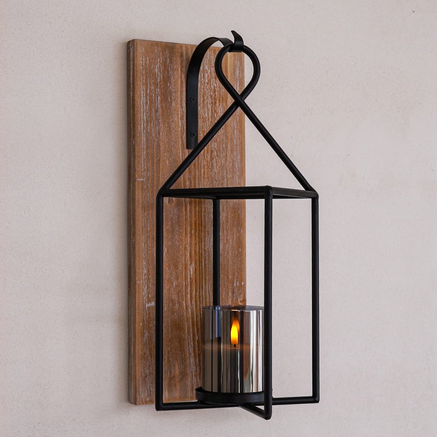 Homemory Wall Candle Sconce, Wood Rustic Candle Holder Decorative Candle Lantern with Glass Holder, Wall Decorations for Living Room, Dining Room