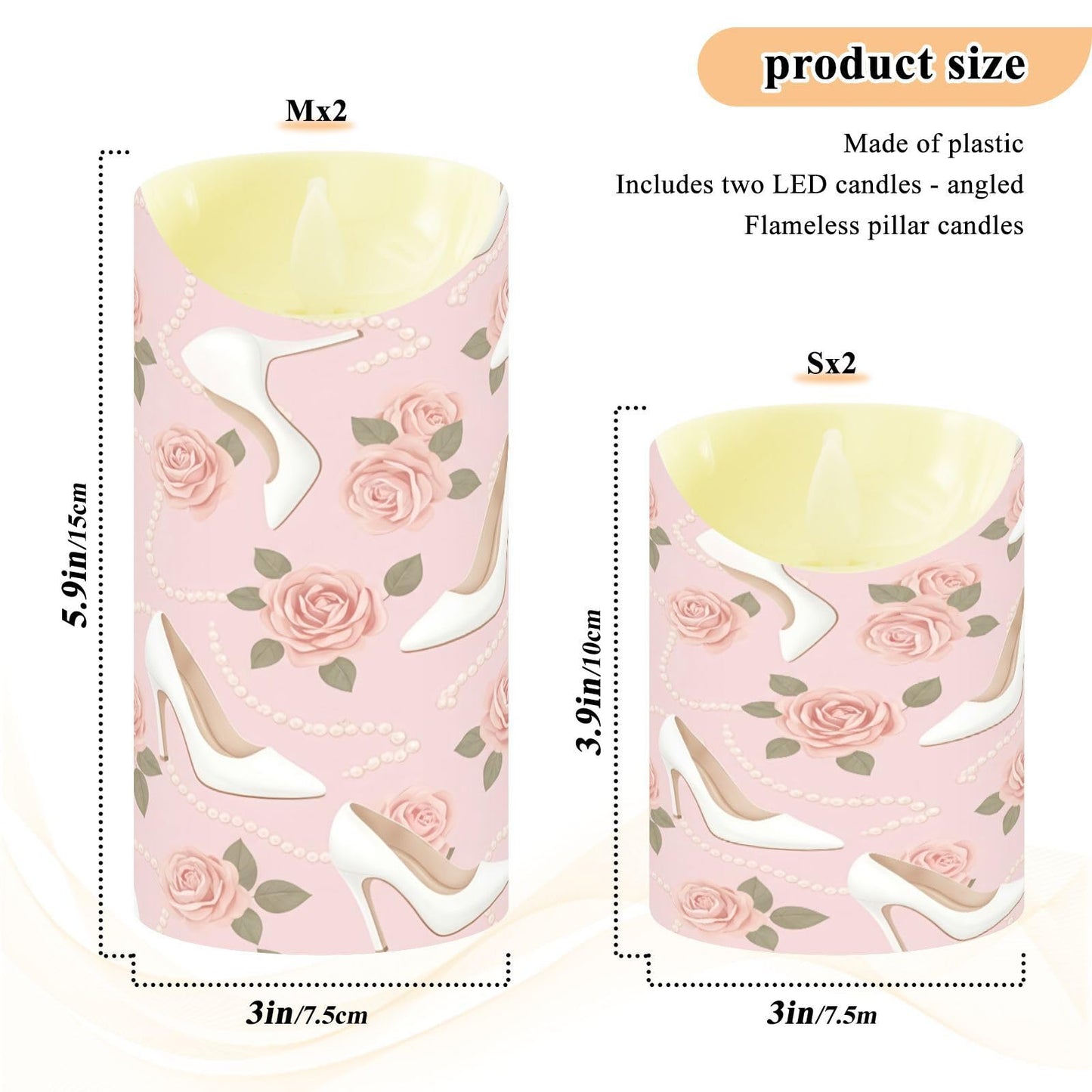 Gravopti Pearls & Heels 2 Pack Flameless LED Pillar Candles with Remote & Timer, Battery Operated, Flickering Wax Candle for Wedding, Romantic Home & Party Decor