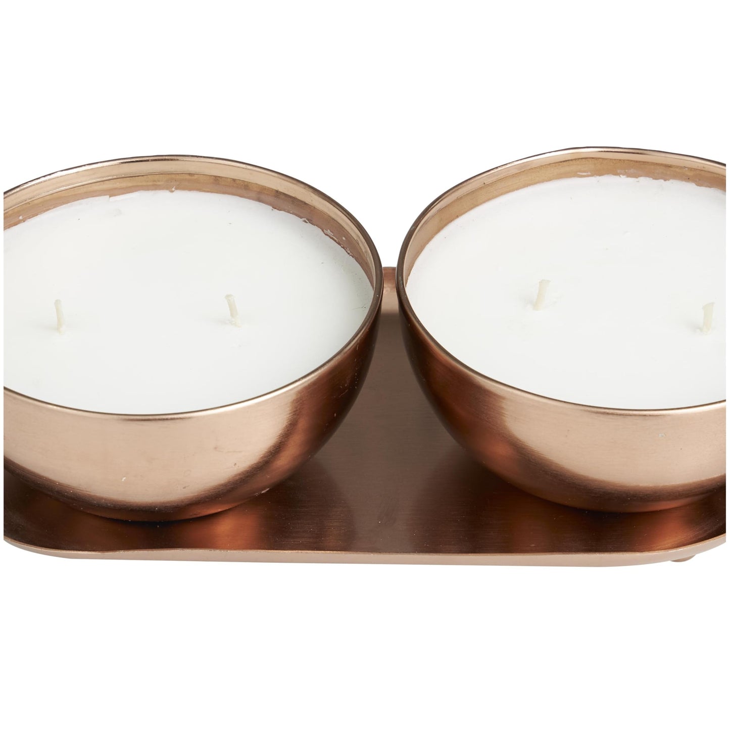 Deco 79 Metal Tropical Breeze Scented Double 12 oz 2 Wick Candle with White Wax and Tray, Set of 2 10" W, 3" H, Copper