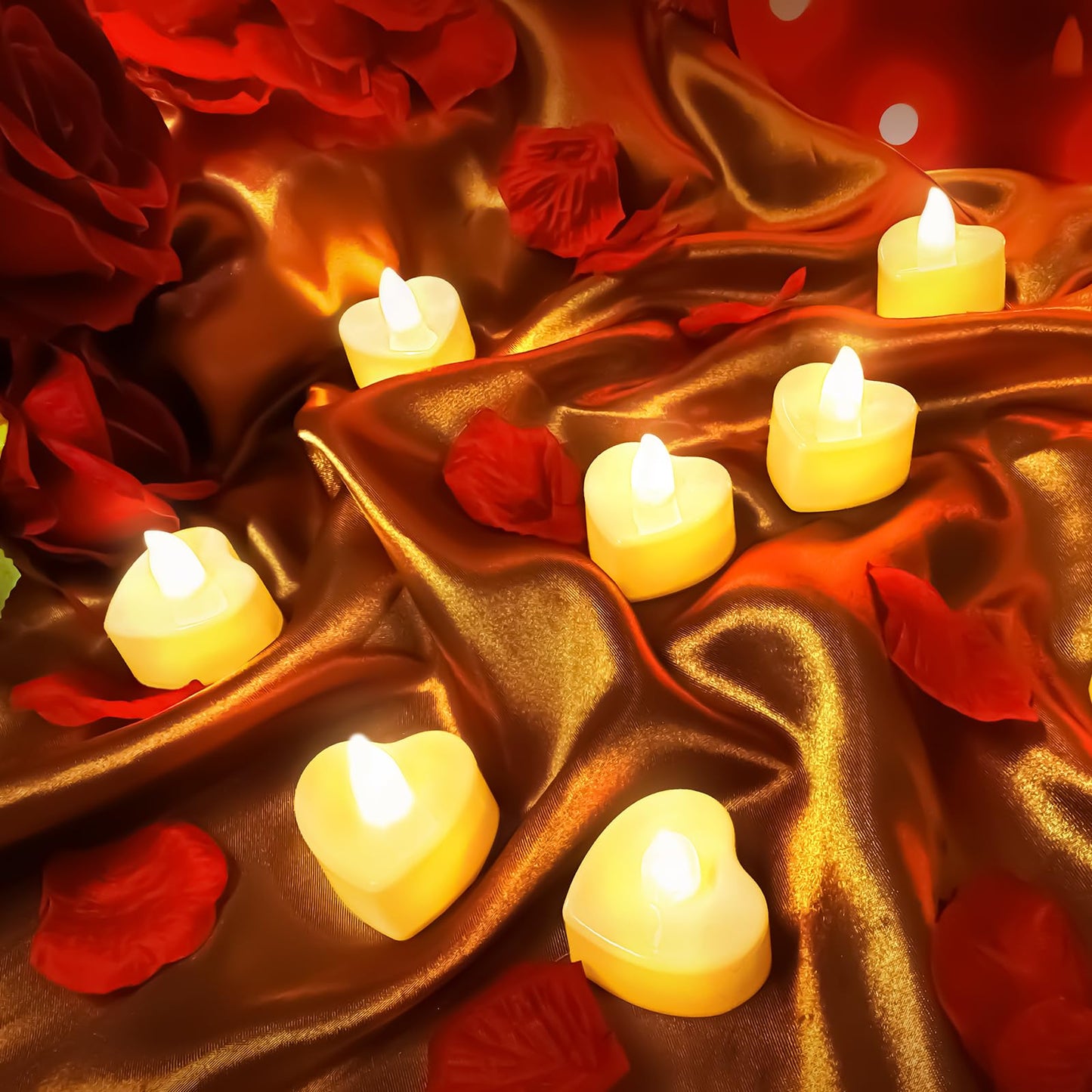 3000Pcs Red Rose Petals with 36Pcs LED Tea Lights Candles, Romantic Gifts for Her, Special Night, Date Night Ideas, Wedding, Anniversary, Proposal