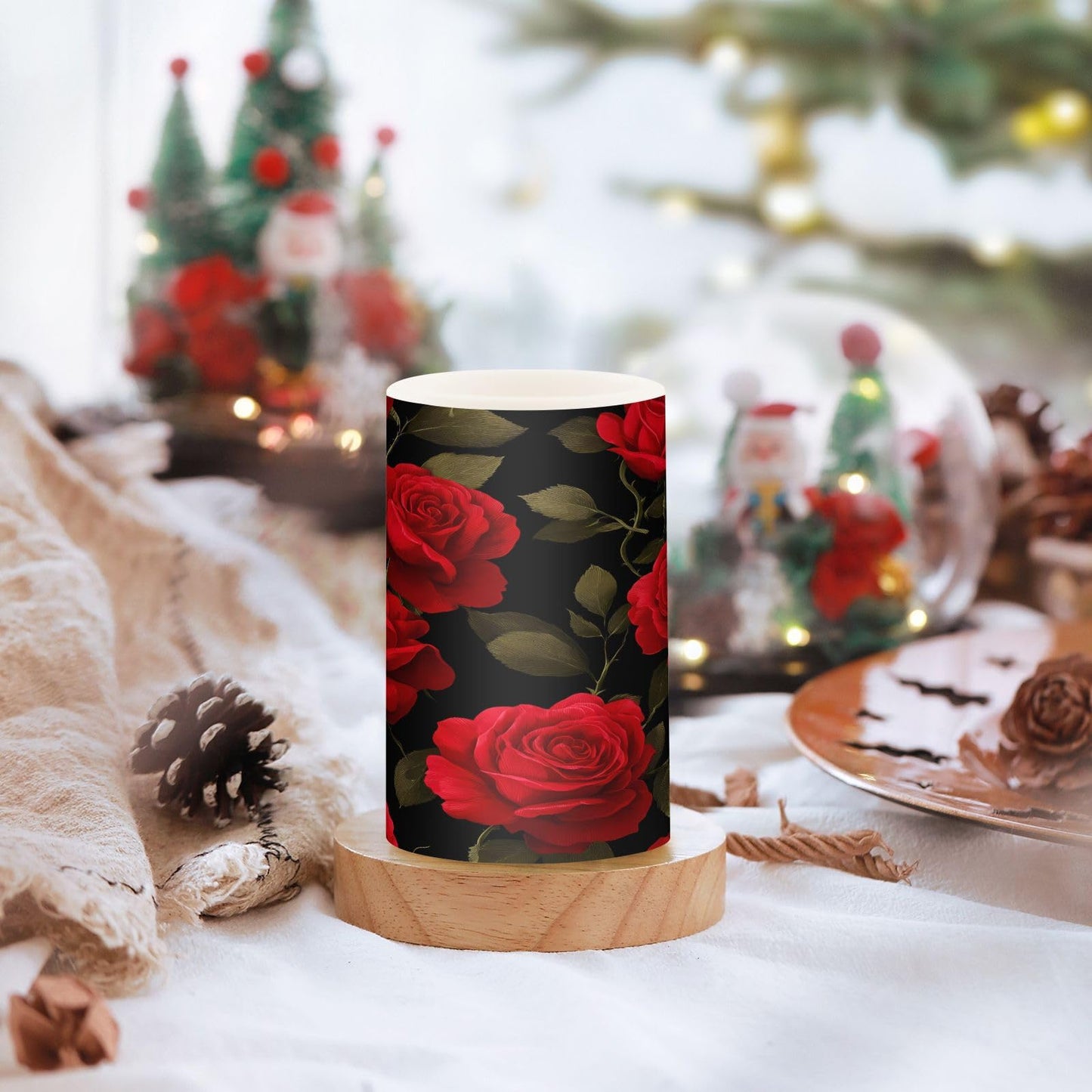 panksolu Flickering Flameless Candles, Beautiful Red Rose LED Candles with Remote Timer, Battery Operated Candle for Valentine Wedding Halloween Christmas Decor - Set of 2