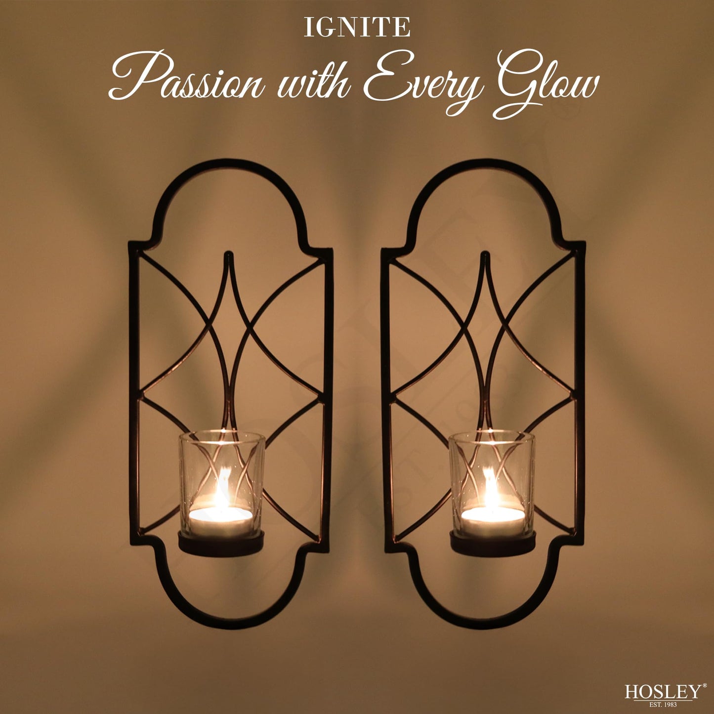 Hosley Set of 2 Iron Tealight Wall Sconces – 12” Decorative Candle Holders for Home Decor, Living Room Bedroom Hallway, Wedding & Housewarming Gift