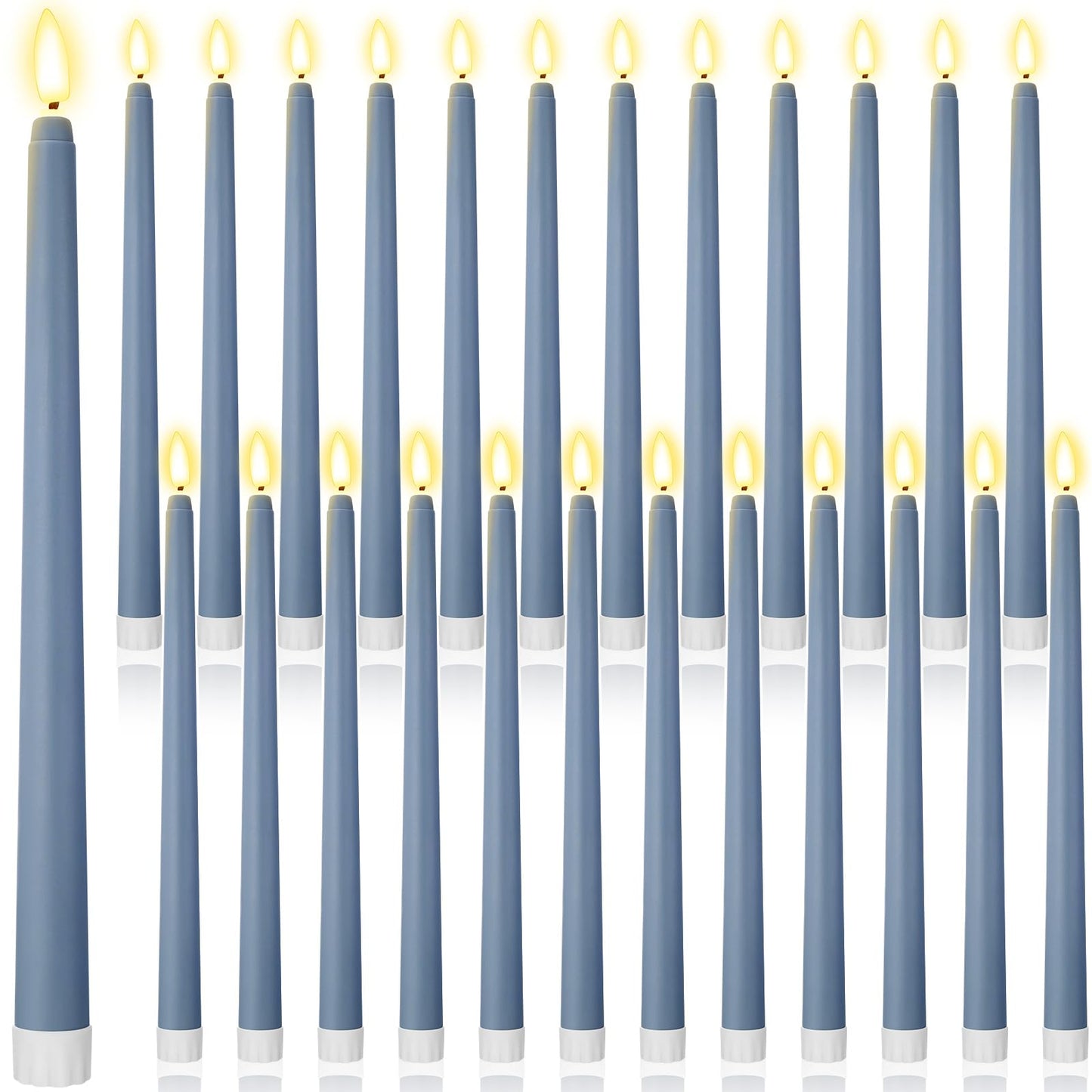 Macarrie 24 Packs Flameless Taper Candles Battery Operated Fake 11 Inch Long Candlelight LED Flameless Candlesticks Flickering Tapered for Spring Summer Wedding(Haze Blue)
