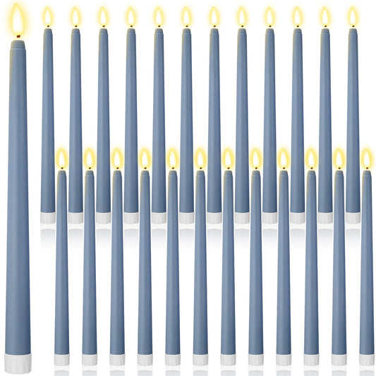 Macarrie 24 Packs Flameless Taper Candles Battery Operated Fake 11 Inch Long Candlelight LED Flameless Candlesticks Flickering Tapered for Spring Summer Wedding(Haze Blue)