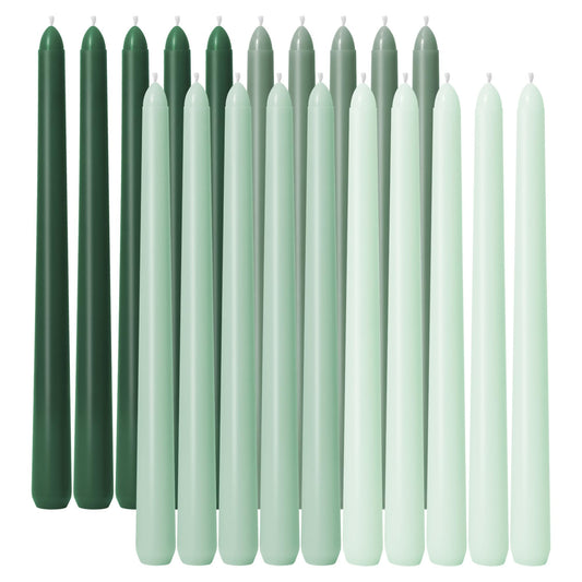 Viyffo 10 Inch Taper Candles-20 Pack Green, Unscented, Smokeless–Up to 8 Hour Burn – Long Tall Tapered Candlesticks for Wedding, Dinner, Holiday, Party, Home Decor Natural Color Series