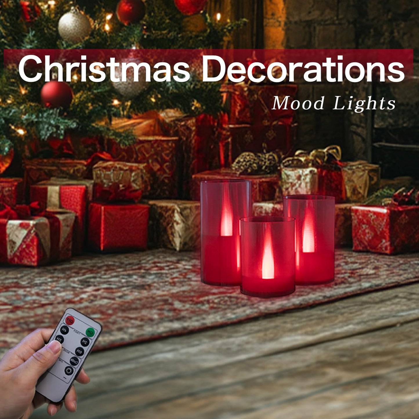 LANKER Flameless Candles with Remote Control and Timer, Battery Operated LED Pillar Candles, Romantic Light, Set of 3 (Red)