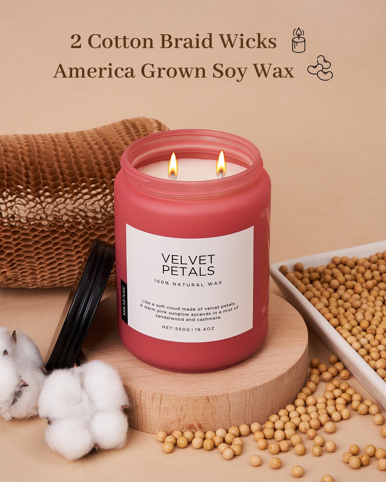 M&SENSE Sandalwood Rose Scented Candle, 19.4oz Large Soy Wax Candle for Home, 110 Hour Long-Lasting Non-Toxic Floral Aromatherapy Candle, Relaxing Self-Care Graduation Gift for Friends Daughter Son