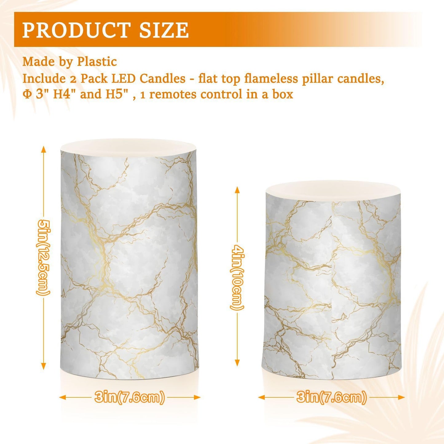 BOENLE Flickering Flameless Candles, Marble Gray White Golden Texture LED Candles with Remote Timer, Set of 2 Battery Operated Candle for Valentine Wedding Birthday
