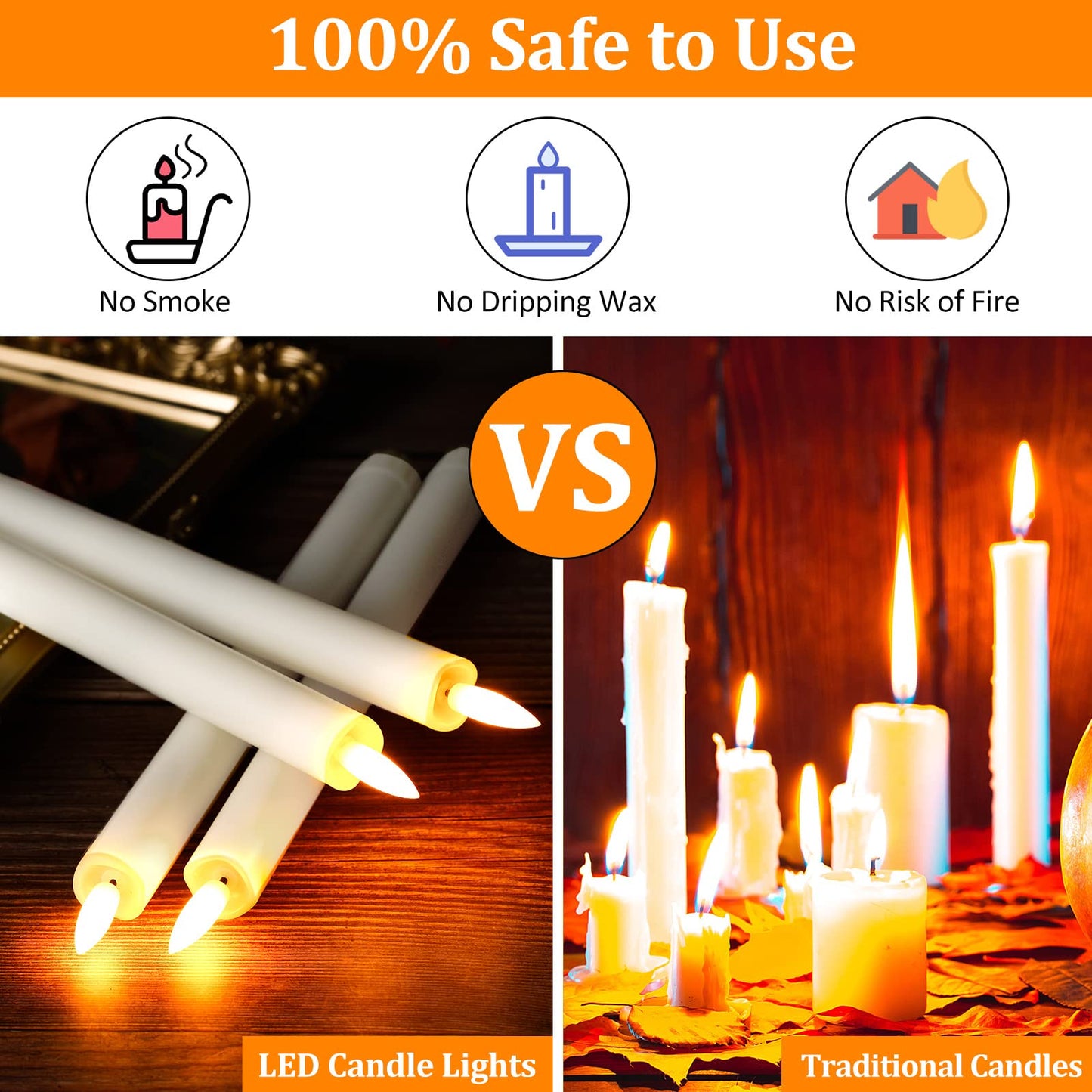 Tuanse 18 Pcs White Flameless Taper Candles with Remote Timer, Dimmer, LED Flickering Candlesticks Battery Operated 10 Inch Window Candles for Wedding Church Home Xmas Party Decor