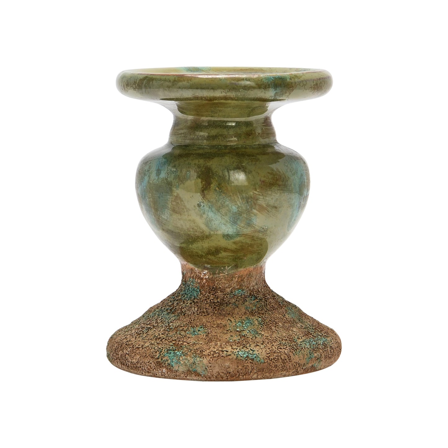 Creative Co-Op 2-Tone Sculptural Terracotta Pillar Candle Holder, Distressed Green