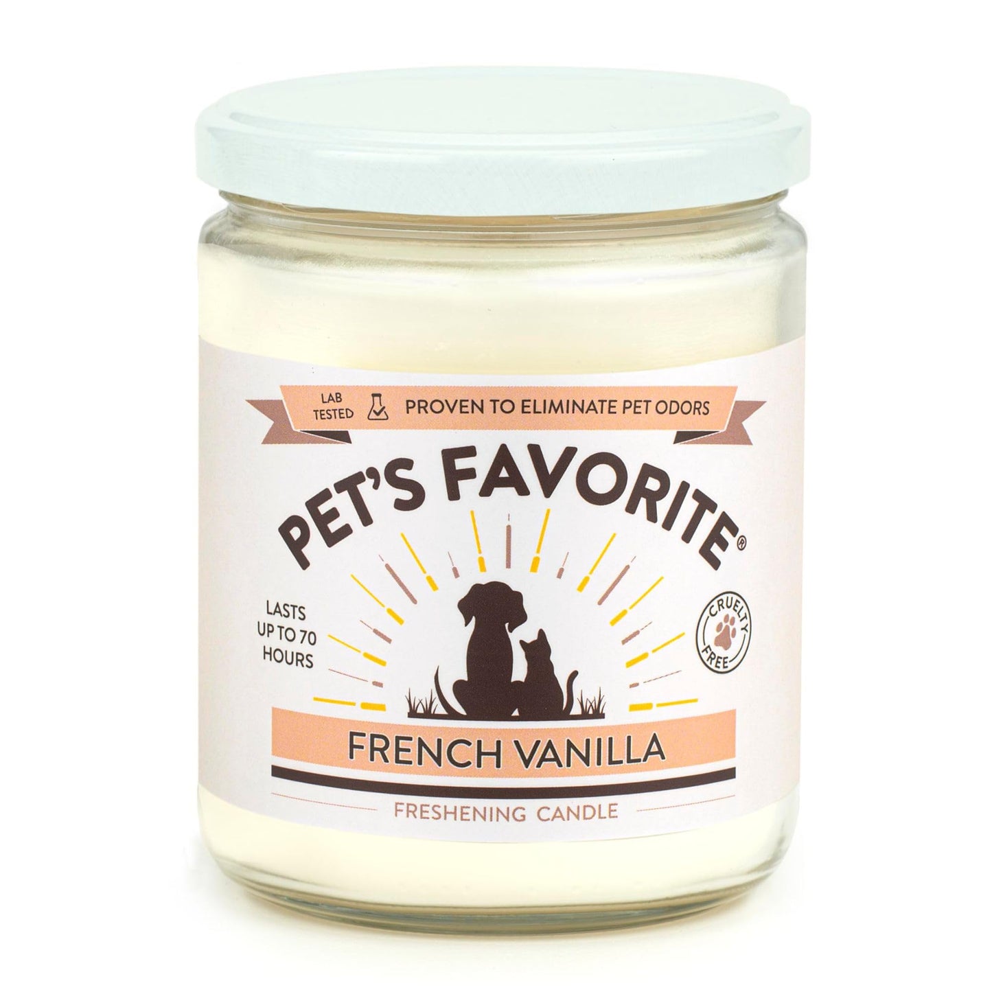 Pet's Favorite French Vanilla Candle for Pet Odor, Clean, Plant Based Air Freshener with a Natural Fiber Wick and 70 Hour Burn Time, Scented Pet Candle for Home