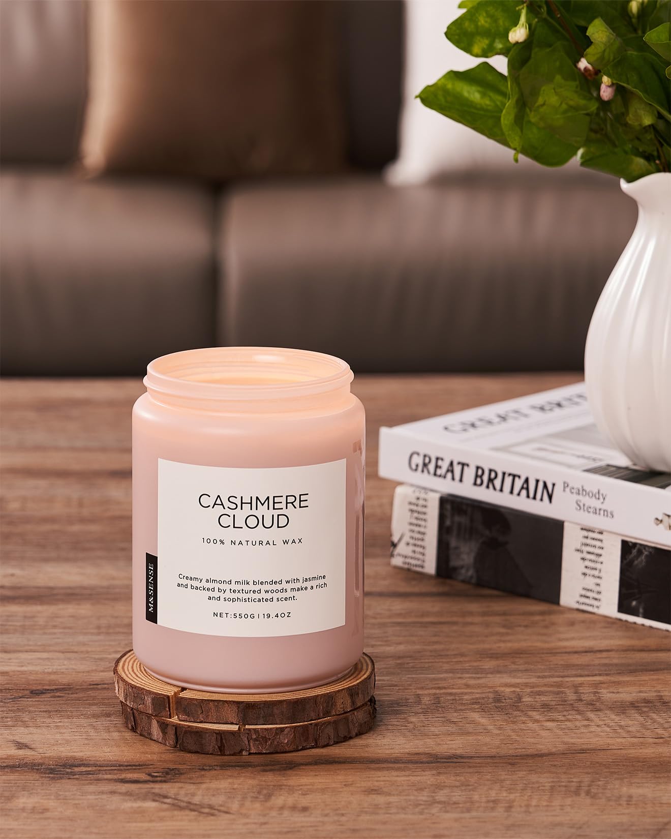 M&SENSE Cashmere Vanilla Scented Candles, Non Toxic Soy Wax 19.4oz 110 Hour Long Lasting 2 Wick, Large Candle for Bedroom Kitchen Home Decor, Housewarming Holiday Gifts for Mom Grandma Family Friends