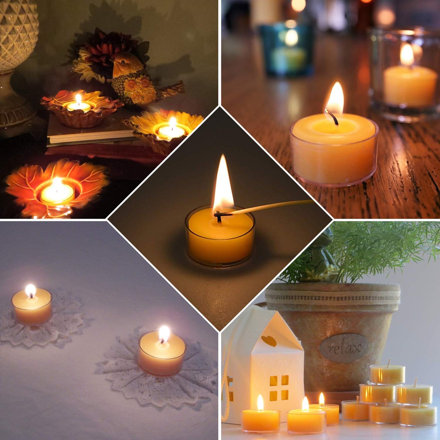 100% Pure Raw Beeswax Tea Lights Candles (Set of 12) Organic Hand Made