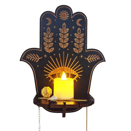 Tyenaza Wall Decor Candle Sconces, Wooden Candle Holder Hanging Decoration LED Animal Candlestick Crystal Display Stand for Meditation Home Decor (Palm)