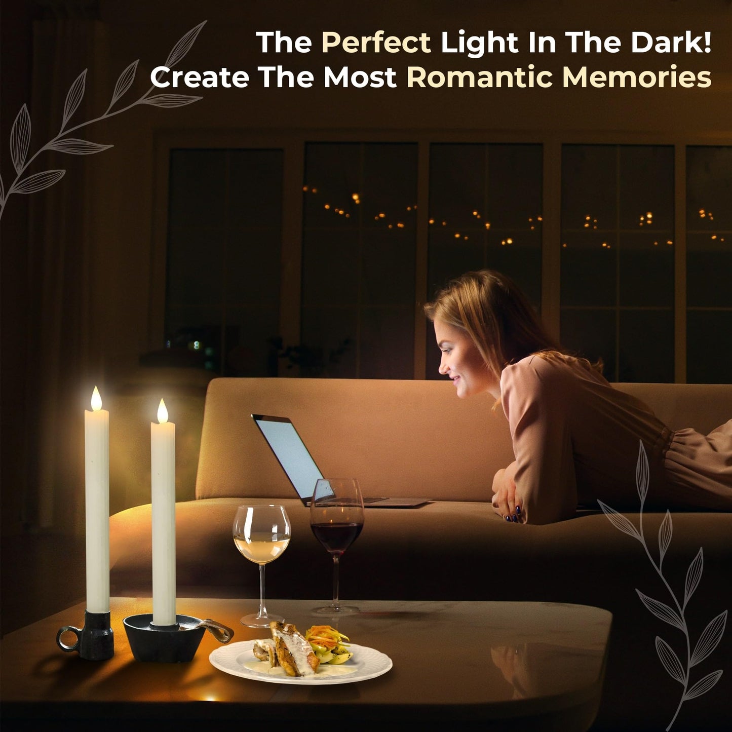 comforder Flameless Taper Candles – Flickering LED Flame with 6H Timer – Real Wax, Ribbed Design – Battery Operated Set of 2 – 10" Tall (Cream)