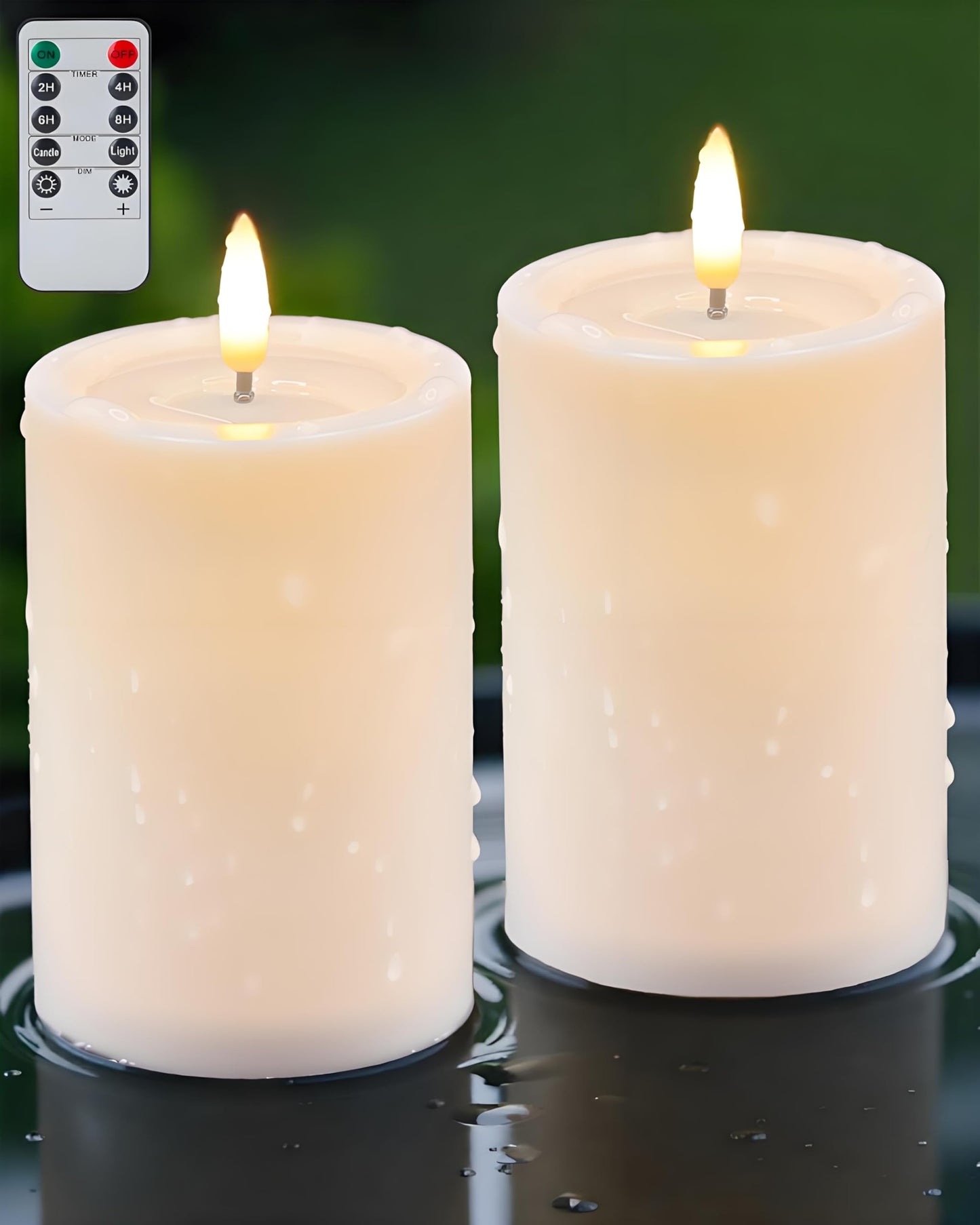 Gmnee 3"x6" Outdoor Waterproof Flameless Candles with Remote and Timers, LED Candles, Battery Operated Candles, Electric Fake Pillar Candles for Patio Porch, and Lanterns Decor (Ivory, Plastic)