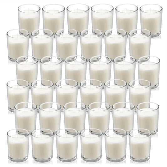 Housecret 36 Pack Warm White Unscented Clear Glass Filled Votive Candles. Hand Poured Wax Candle Ideal Gifts for Aromatherapy Spa Weddings Birthdays Holidays Party