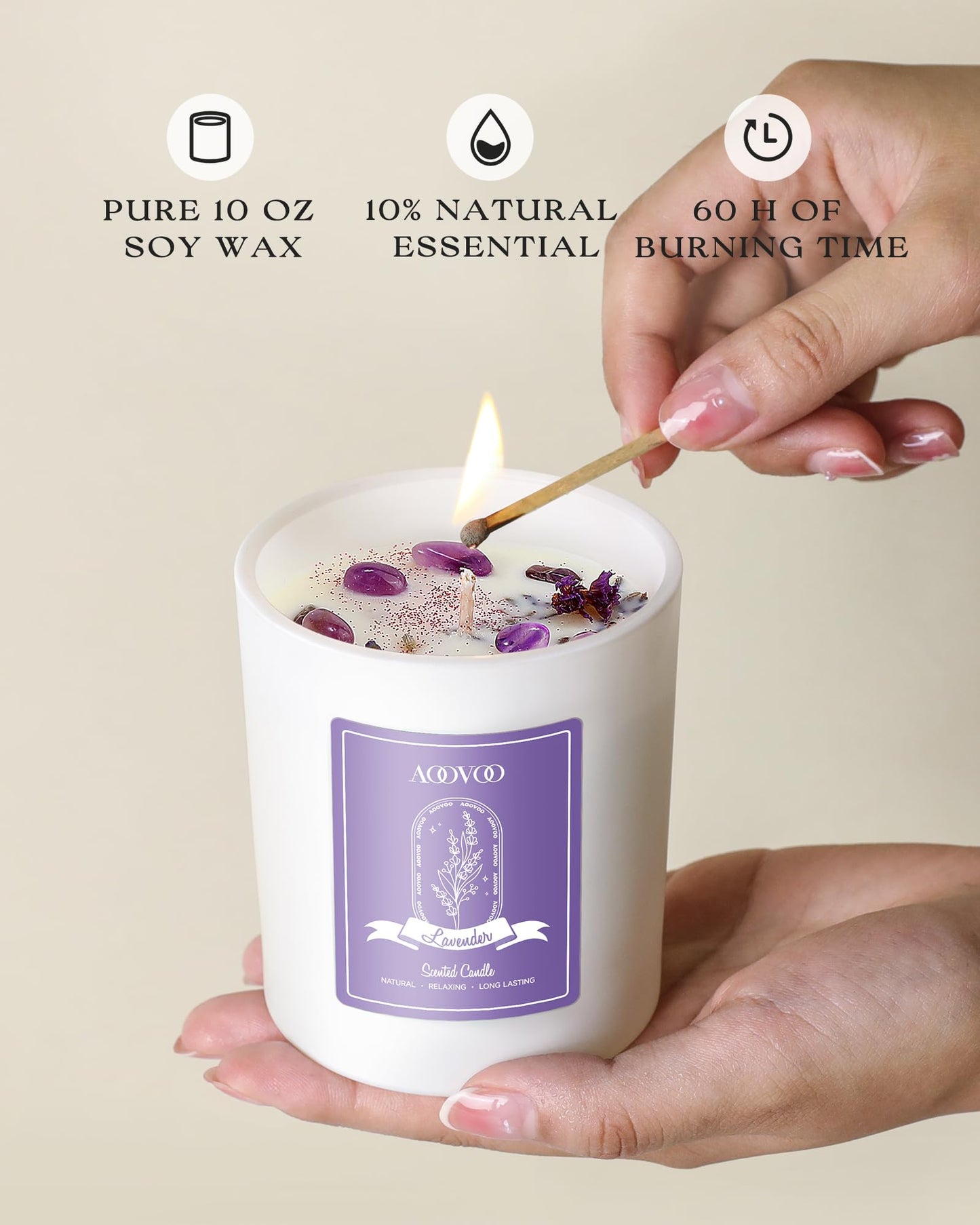 AOOVOO Rose/Vanilla/Eucalyptus/Lavender Scented Candles for Women - Aromatherapy Candle with Crystals Inside, 40oz Soy Candles for Home Scented, Birthday Gifts Mothers Day Candle for Women Mom