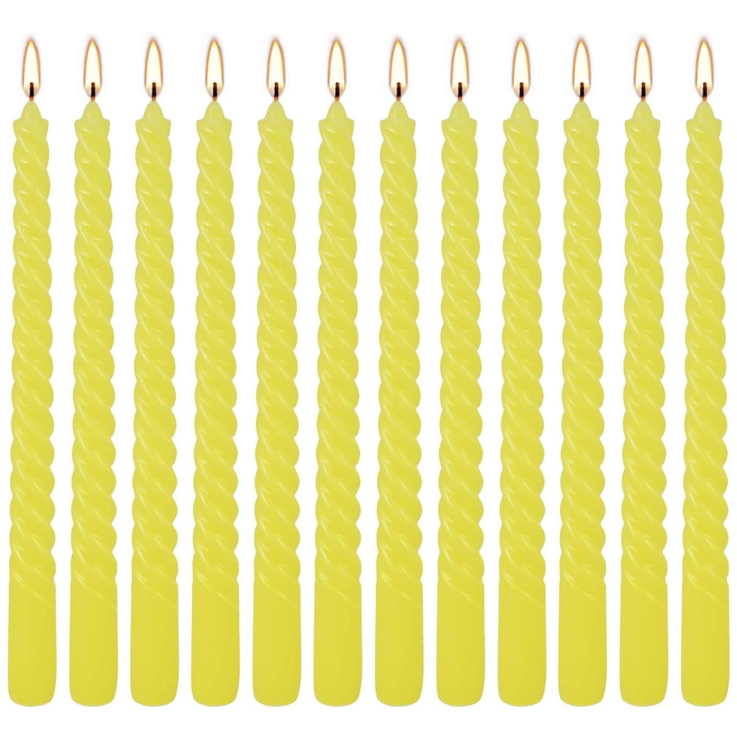 12-Piece Yellow Spiral Wax 10-inch Taper Candles -unscented smokeless, Tear-Free, Long-Lasting Burning Cotton Wick Suitable for Home,Party,Holiday Decorations