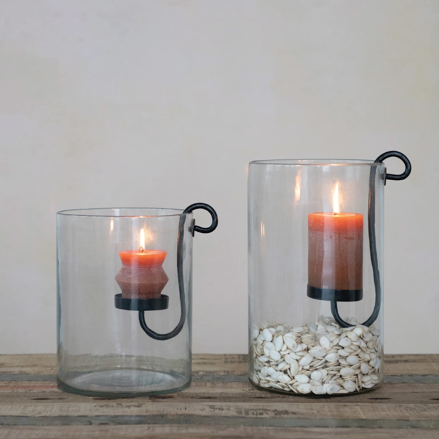 Creative Co-Op Glass Hurricane with Metal Candle Holder, Black, 12.5" H