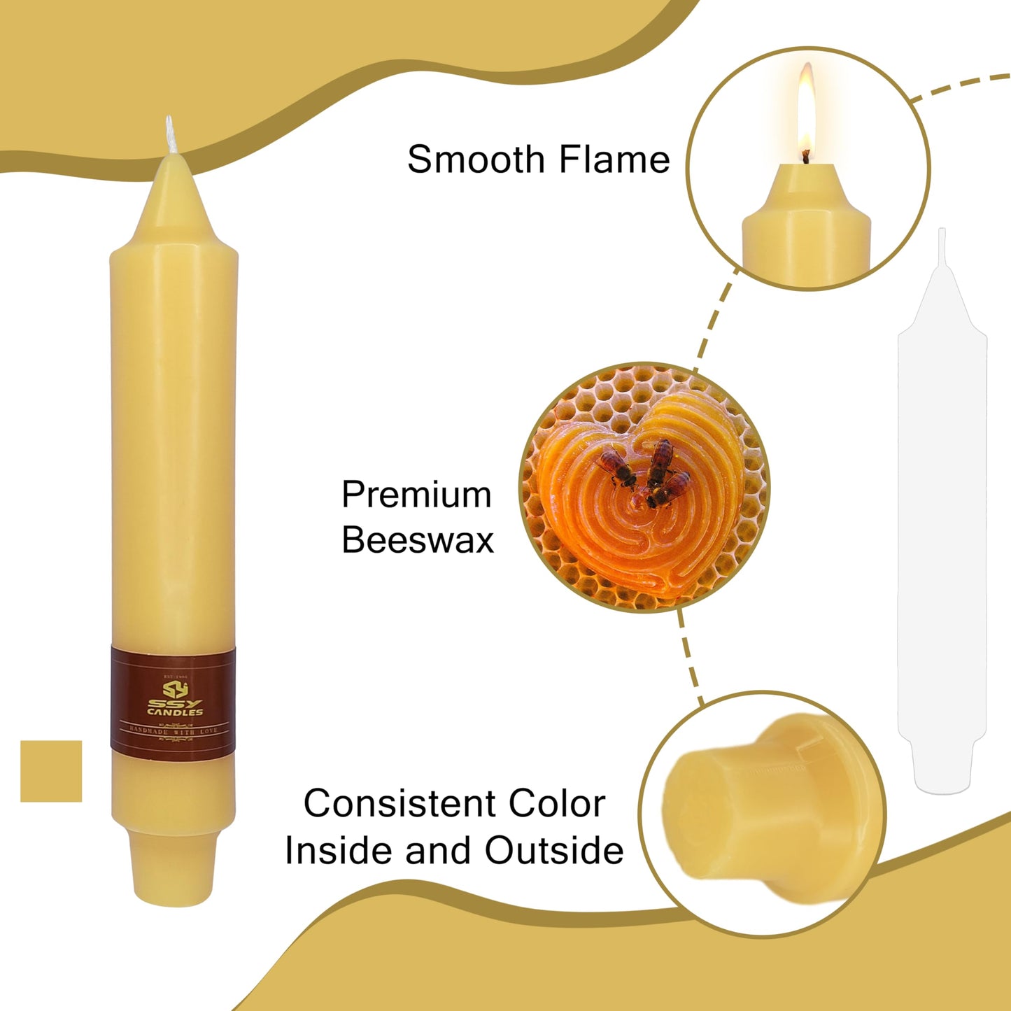 Beeswax Taper Candles 7 inch Beeswax Taper Candlesticks 4 PCS Short Candlesticks Smokeless Tapered Candle for Home Dinner Party Decoration - 8 Hour Burn Time