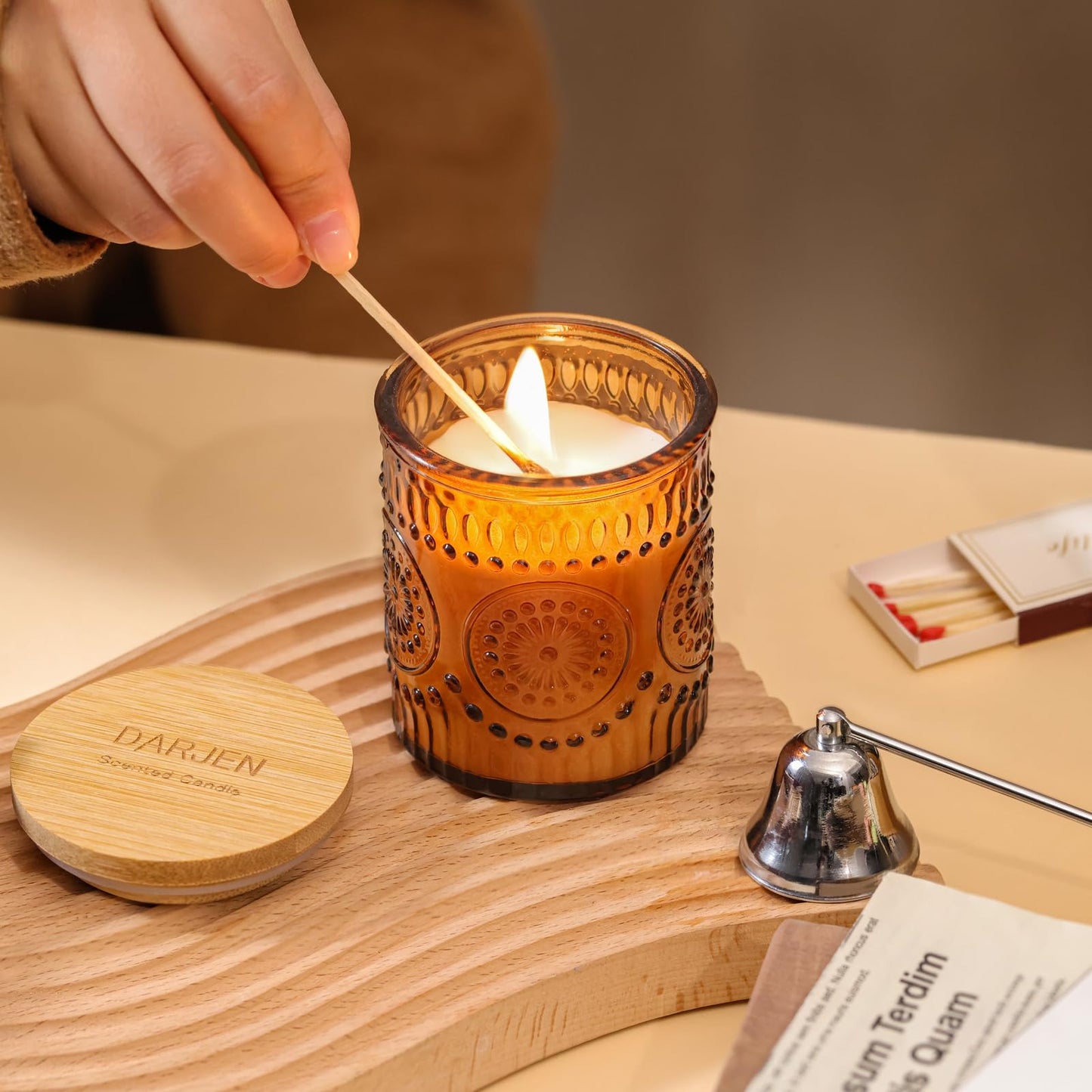 DARJEN Sandalwood Candles for Home- 5.3oz 35H Natural Soy Wax Aromatherapy Jar Candle with Strong Scent, Decorative Aesthetic Candles for Home Office, Evening Wind-Down, Luxury Gift for Man Cave